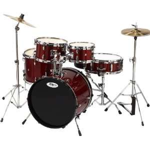  Sound Percussion 5 Piece Junior Drum Set with Cymbals Wine 