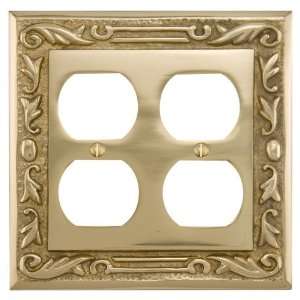  Solid Brass Floral Design Double Duplex Outlet Cover 