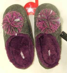 Style & Co. Womens Faux Fur Knit Pom Pom Scuff Slippers  