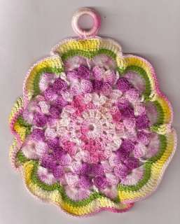   crocheted pot holder is in mint condition. No pulled threads or holes