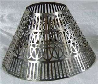 Pair Antique Kerosene Candlestick Style Lamps Pierced Silver Shades 