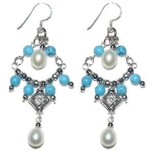  Genuine Tuquoise Pearl Chandelier Earrings Jewelry