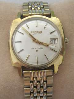 BENRUS AUTOMATIC SEA LORD GOLD PLATE BASE METAL BEZEL MENS WATCH 