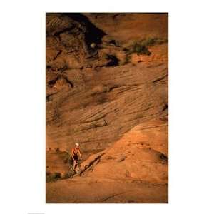  High angle view of a man mountain biking, Moab, Utah, USA 