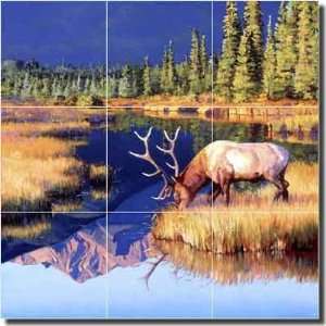 Perfect Dawn by Julie T. Chapman   Elk Wildlife Ceramic Tile Mural 18 