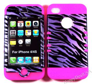 HYBRID Silicone Rubber+Cover Case for APPLE iPhone 4 4S Pink/ZEBRA 