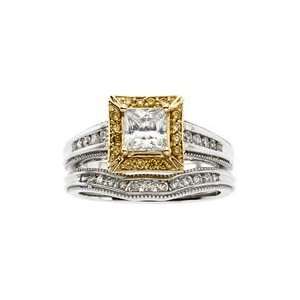   Ct Tw Semi For 5X5 Princess Center Two Tone Engagement Ring Set Semi