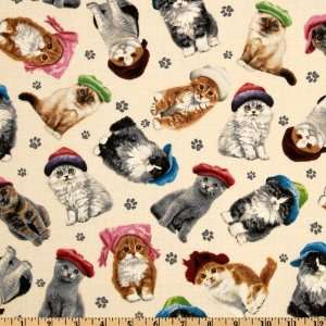  44 Wide Adorable Pets Hat Kittens Ivory Fabric By The 