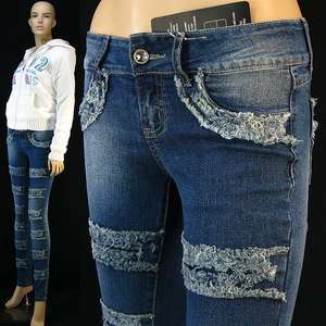 New Sexy Catching Faded Skinny Jeans With Ripped Front Denim Blue 