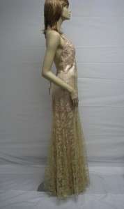 Sue Wong Gold Peach Evening Dress Gown Wedding 4 NEW Desinger Cocktail 