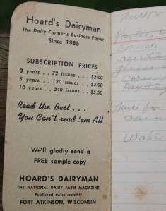 1960s Hoards Dairyman Memo Pad Book Fort Atkinson WI  