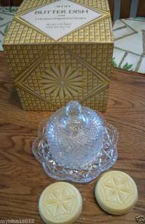 Vintage Avon Glass Butter Dish w/ 2 Hostess Soaps MIB  