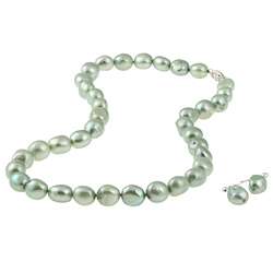   Sterling Freshwater Baroque Pearl Necklace/ Earrings Set (10 11 mm