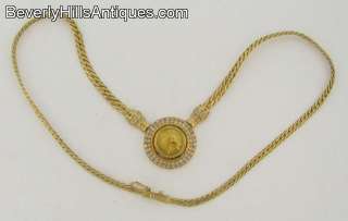   18k Marked 750 Gold 78 Diamonds Ancient Coin Necklace 31.9g  