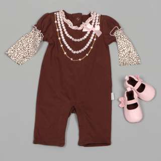 Vitamins Newborn Girls Necklace Coverall and Shoe Set  