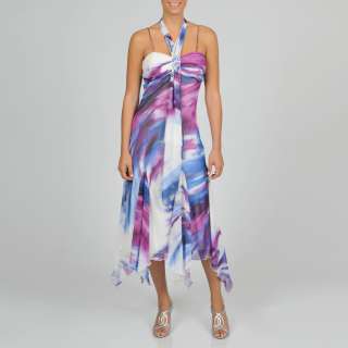 SL Fashions Womens Abstract Halter Handkerchief Hem Dress   