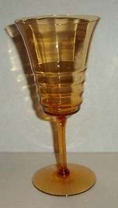 Amber Vertical Optic 4 Tiered Flared Crystal Goblet SU  
