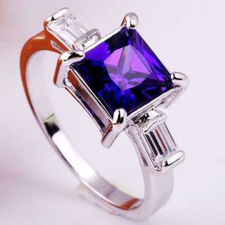 Square Stone Purple Amethyst Crystal Lady Fashion Ring Size 8 Jewelry 
