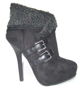 THE MUST HAVE ANKLE BOOTS~ FAUX SUEDE W/SHEARING INSIDES ~ BLACK 