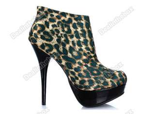   Lady Shoes Platform High Heels Pump Ankle Booties Black/Leopard  