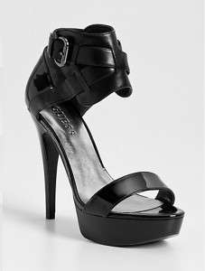 New GUESS Black KANIKA w/Ankle Strap Platform Patent Pumps Sandals 