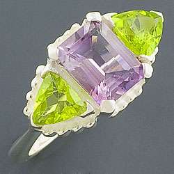 Amethyst and Peridot Sterling Silver Cocktail Ring (India)   