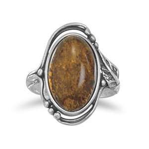 Sterling Silver Large Amber Ring With Leaf Bead Design 3mm 