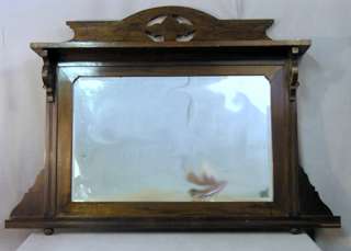 Antique Mahogany OverMantle Beveled Mirror Shelf c1910  