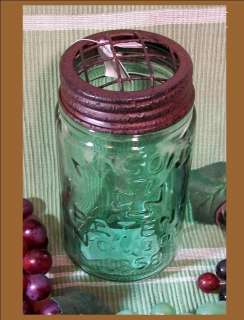 Mason Ball Jar Flower Frog Vase Rustic Brown Colored Lid Primitive 