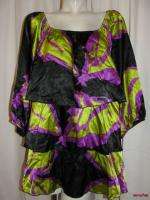   STEWART Purple Lime Tiered 3/4 Sleeve Blouse Top Plus Size 24  