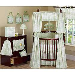Sage Toile Round Crib 21 piece Baby Bedding Set  