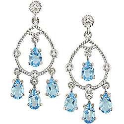 10k Gold Diamond Blue Topaz Chandelier Earrings  