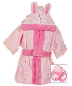 BT Kids Girls Pink Bunny Robe and Slipper Set  