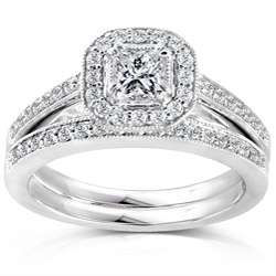   Gold 5/8ct TDW Princess Diamond Halo Bridal Ring Set  