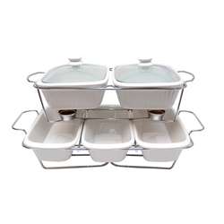 Le Chef White Ceramic Bakeware Set with Serving Trays  