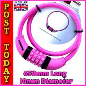 PINK BIKE BICYCLE CABLE COMBINATION CHAIN LOCK PADLOCK  