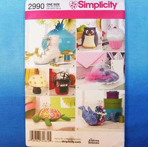 Simplicity 2990 Pin Cushions Owl Bird Hat Shoe Pattern 039363316725 