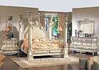   White Poster Canopy Bed w/ Leather & Marble Tops 4 piece Bedroom Set
