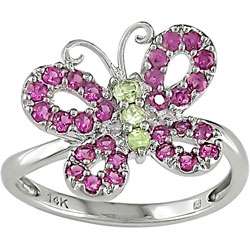 10k Gold Pink Sapphire and Peridot Butterfly Ring  