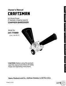 Craftsman Chipper Shredder Manual Model # 247.775860  