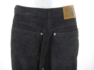 AUTH GUCCI Black Suede Embroidered Pants Slacks Sz 40  