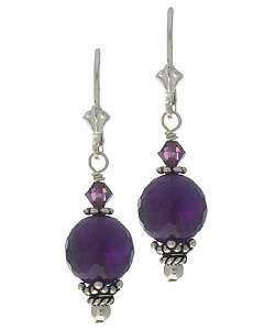   Life Sterling Silver Amethyst and Crystal Earrings  