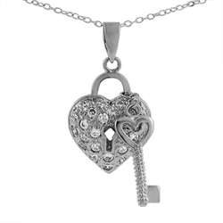 Tressa Sterling Silver CZ Pave Heart Shaped Lock and Key   