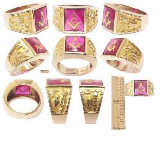 Masonic Square Compass Solid Gold Red Stone Estate Ring  