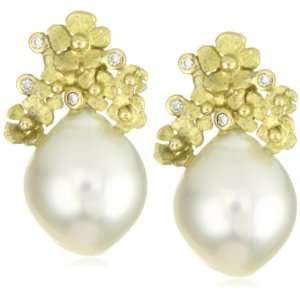   Fairytale 18 Karat Gold South Sea Pearl Diamond Earrings Jewelry