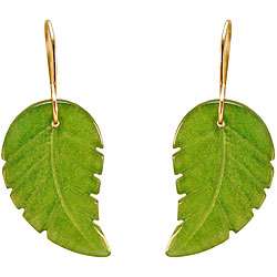 10k Yellow Gold Green Jade Leaf Earrings  