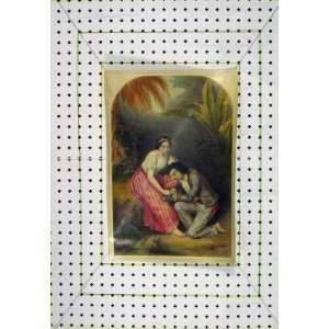  Man Woman Romance Colour Antique Print Forest Scene