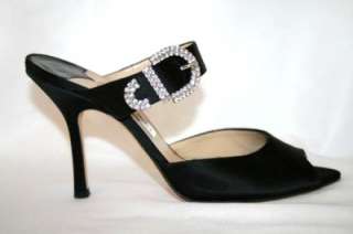 736 JIMMY CHOO Black Crystals Evening Heels Sandals Shoes 38 8  