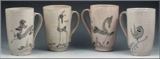 Set of Four 4 Scheier Pottery Mugs w/ Animal Designs  