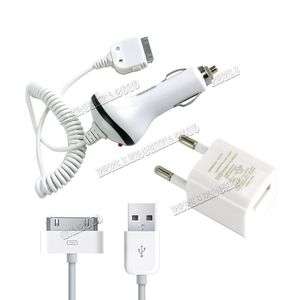 EU Wall + Car Charger + USB Data cable For iPhone 4 4S 3GS  